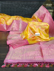Silk Banarasi - Yellow Pink Resham Woven