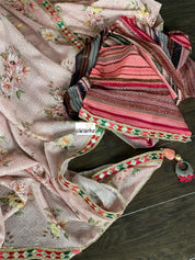 Designer Crepe Georgette Sequin Floral  - Dusty Pink