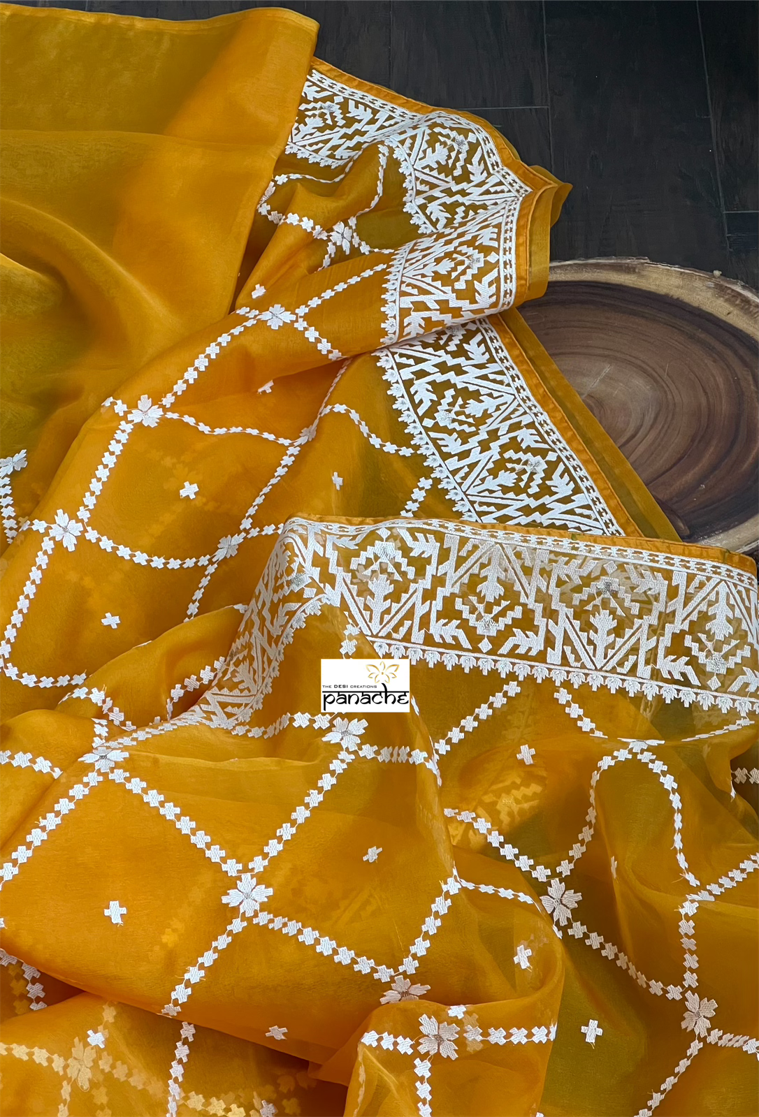 Designer Organza - Light Mustard Orange embroidered