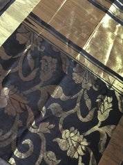 Tussar Dupion Silk Banarasi - Black Red
