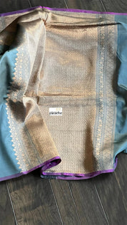 Pure Katan Silk Banarasi - Bluish Grey Purple