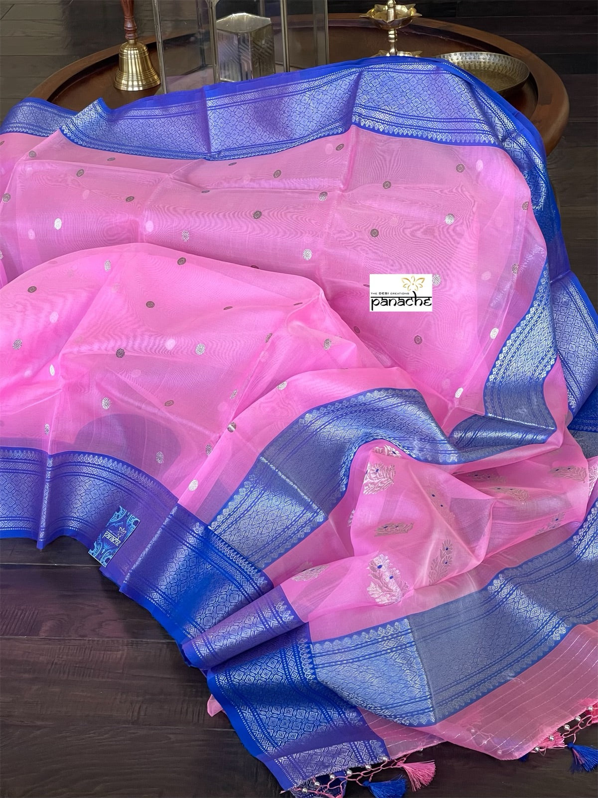 Pure Chanderi Organza Silk - Pink Blue Eknaliya