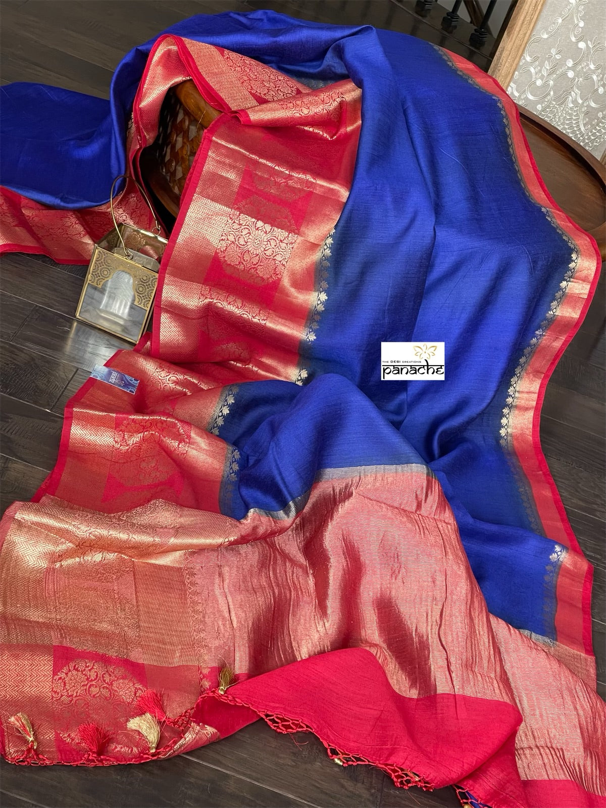 Muga Silk Banarasi - Royal Blue Red