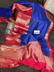 Muga Silk Banarasi - Royal Blue Red