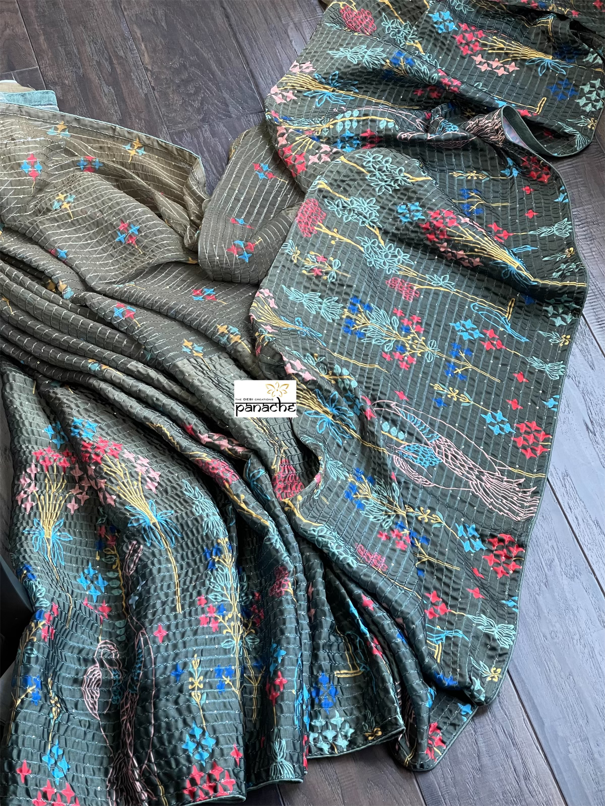 Designer Satin Georgette Sequin - Moss Green