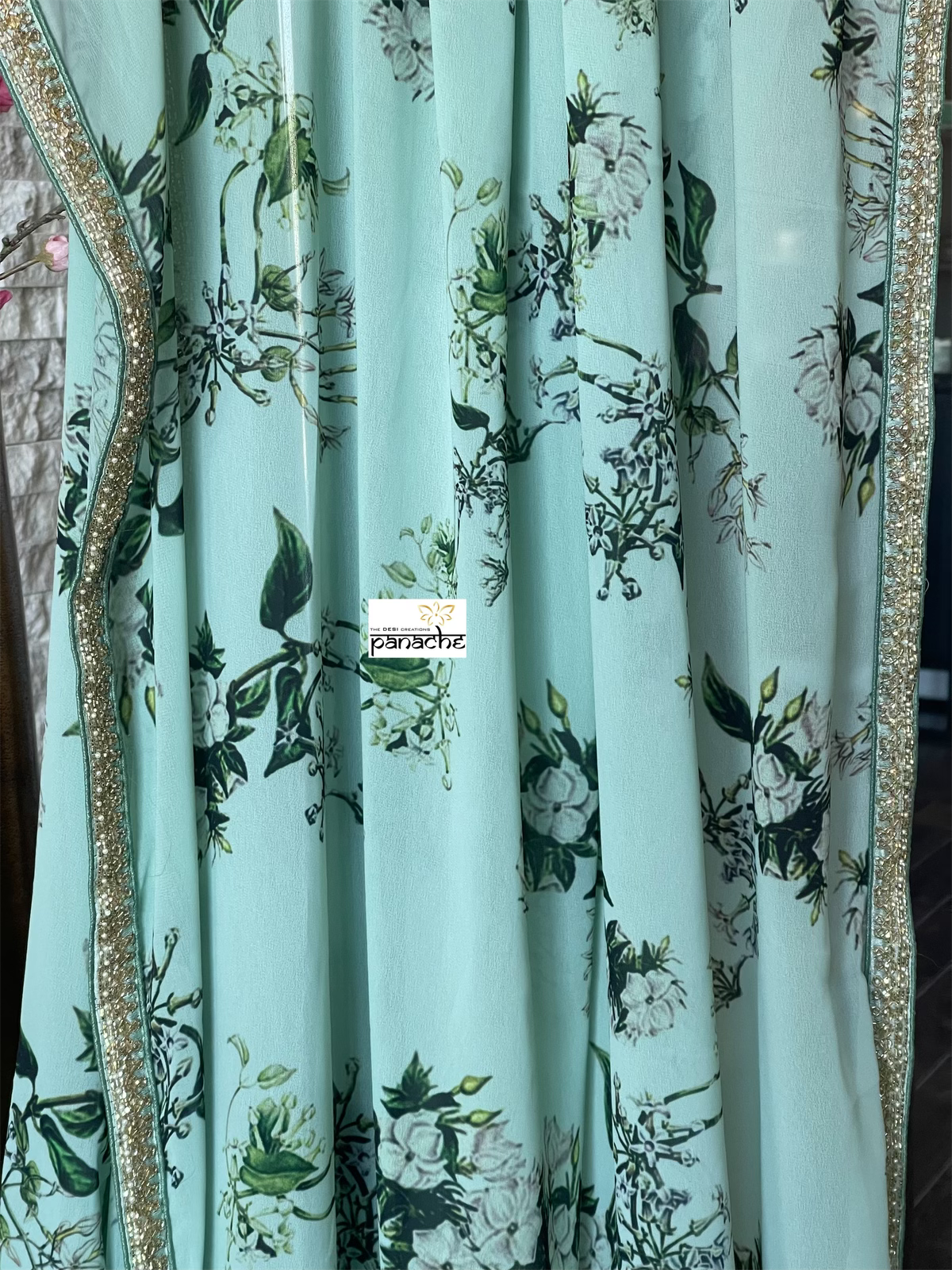 Georgette Designer Inspired Drape - Sea Green Floral