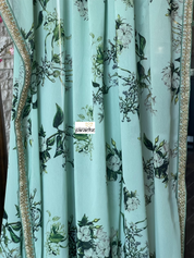 Georgette Designer Inspired Drape - Sea Green Floral