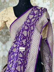 Bandhej Khaddi Georgette Banarasi - Purple Bandhej