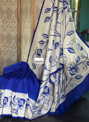 Pure Vishnupur Silk - Royal Blue Kalamkari Hand Painted