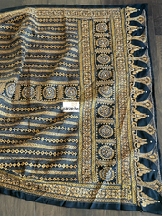 Pure Bangalore Silk Kantha Stitch -  Black Multi Color