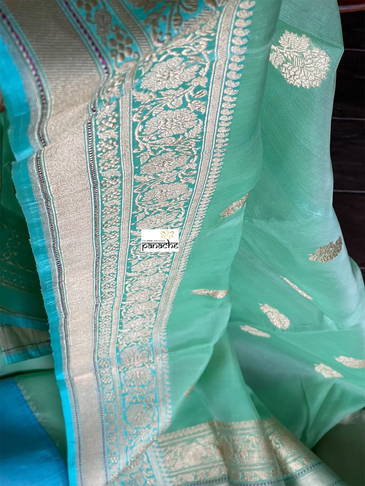 Organza Silk Banarasi - Sea-foam Green Firozi khadwa