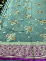 Khaddi Georgette Banarasi - Silver Grey Meenakari