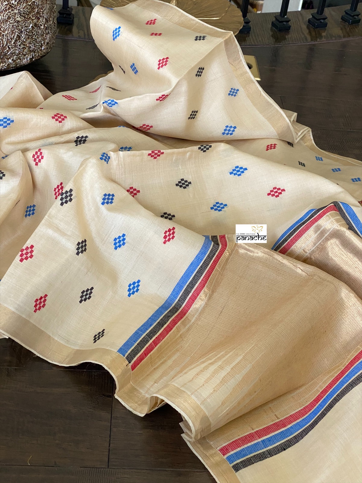 Pure Tussar Silk - Beige Resham Woven