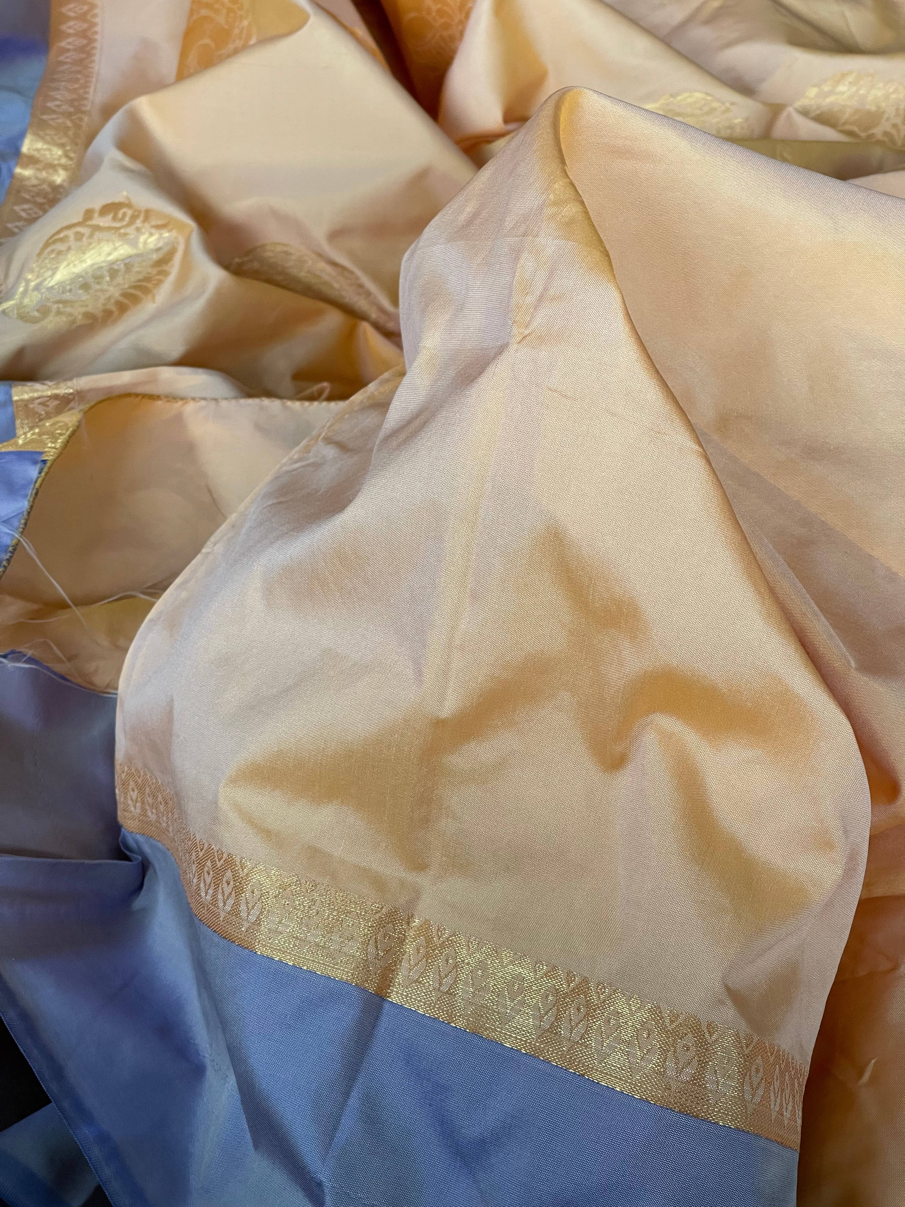 Soft Silk Kanjivaram - Peach Yellow Violet