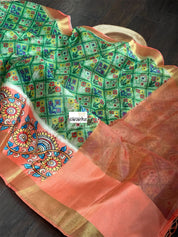 Tissue Kota Silk Printed - Green Orange