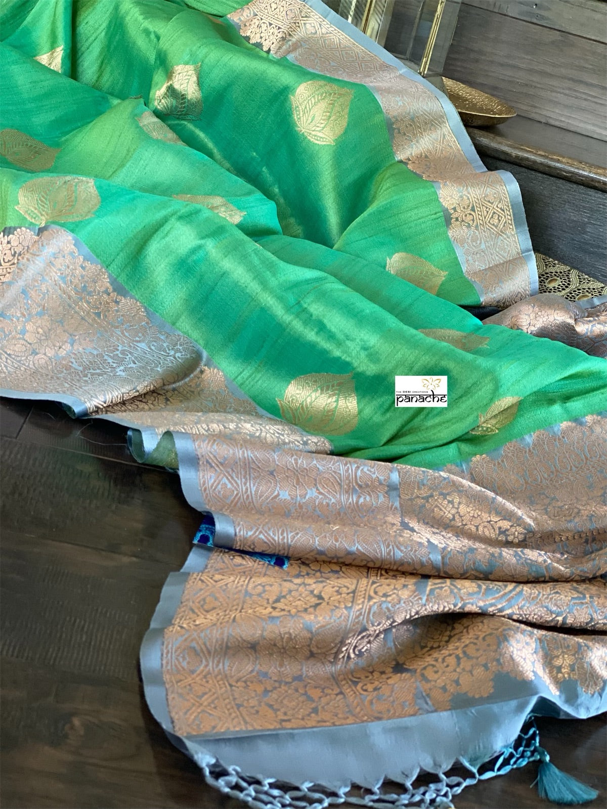 Tussar Silk Banarasi - Green Grey