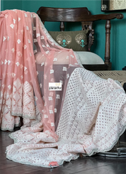 Designer Pure Net Embroidered - Peach