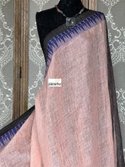 Pure Handloom Linen - Peach Blue Jamdaani Weave