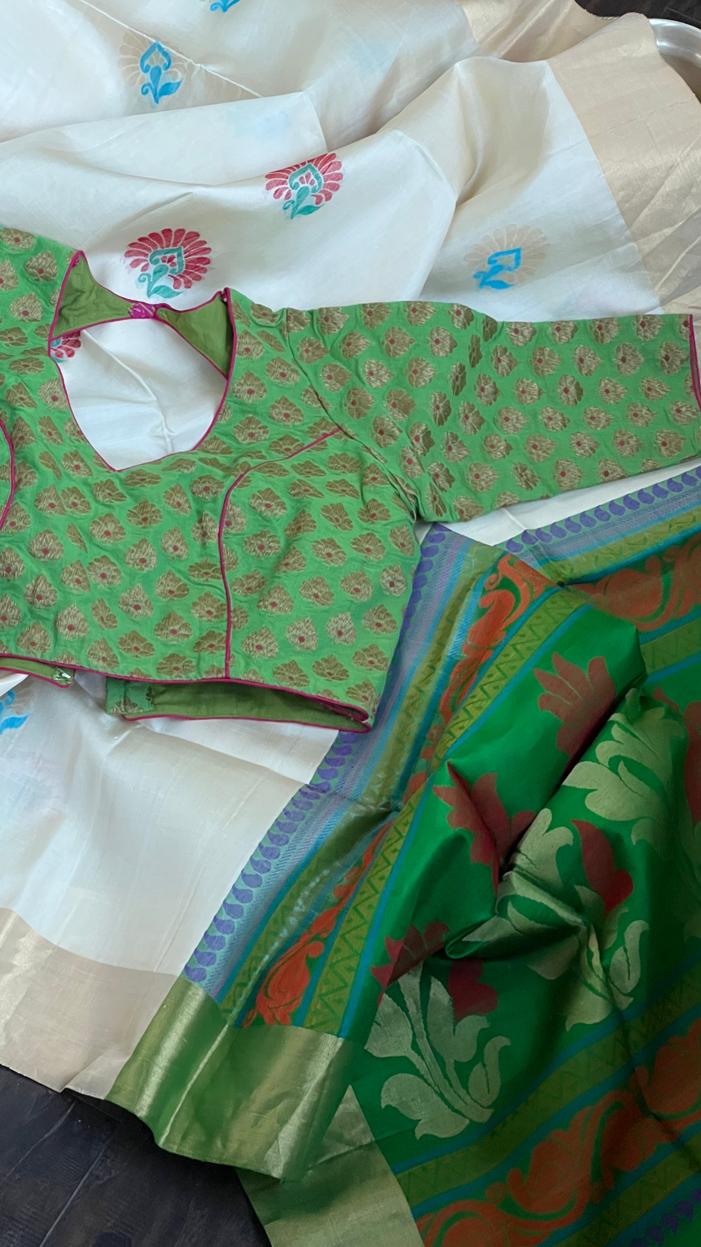 Designer Blouse - Green Meenakari
