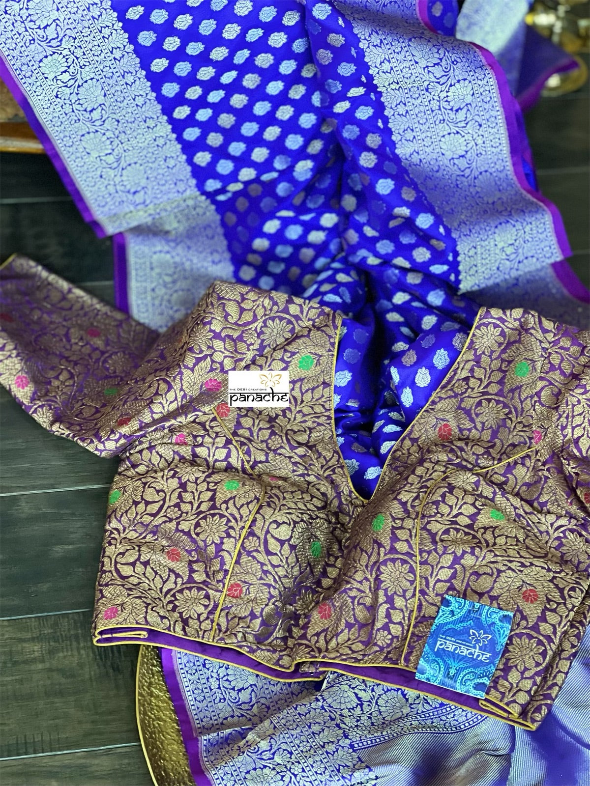 Pure Silk Banarasi - Purplish Blue Dual shaded