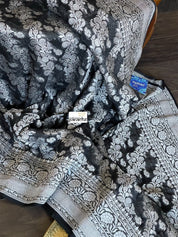 Khaddi Georgette Banarasi - Black Silver Zari