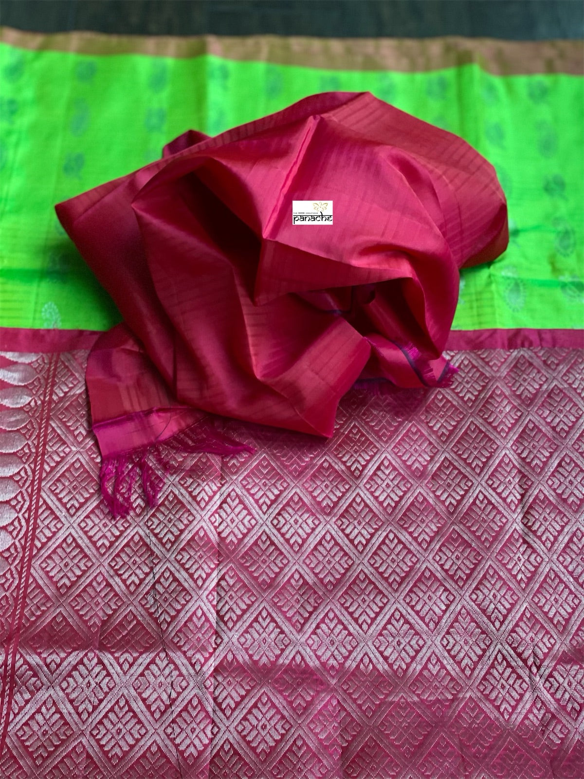 Silk Kanjivaram - Parrot Green Silver Zari