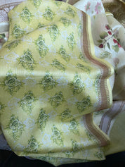 Chiniya Silk Banarasi Floral - Lemon Yellow Golden Zari