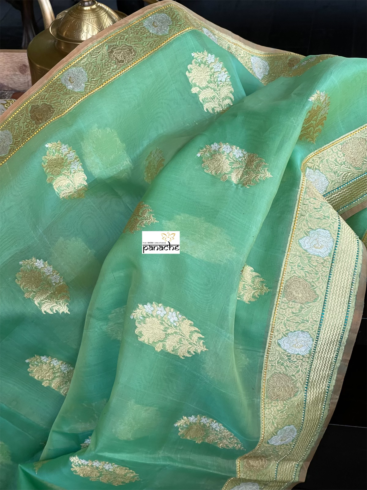 Organza Silk Banarasi - Light Green Kadwa Woven