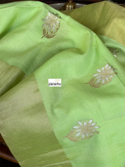 Pure Malmal Cotton Banarasi - Pista Green Kadwa Zari Woven