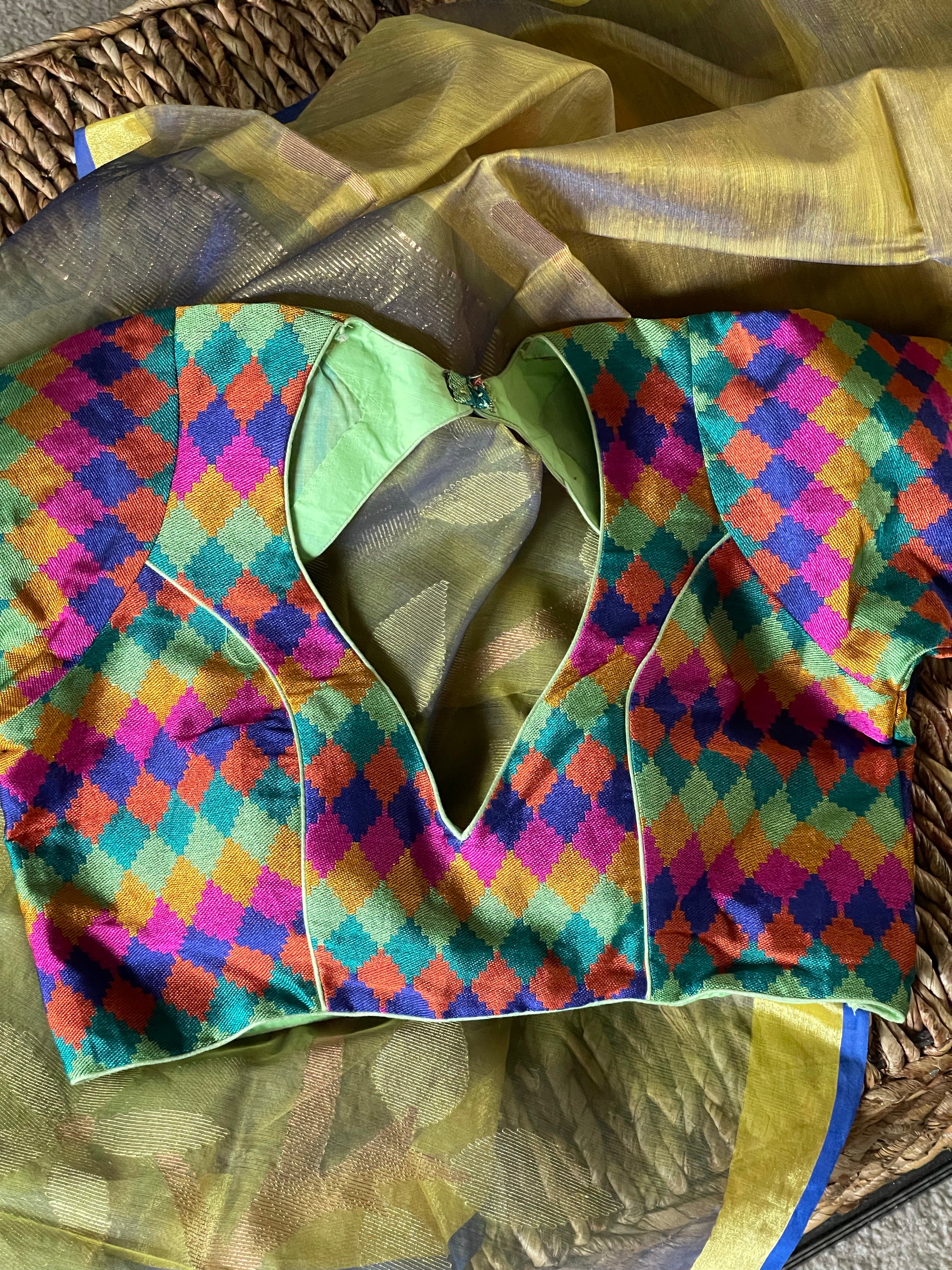 Designer Blouse - Green Blue Multi color
