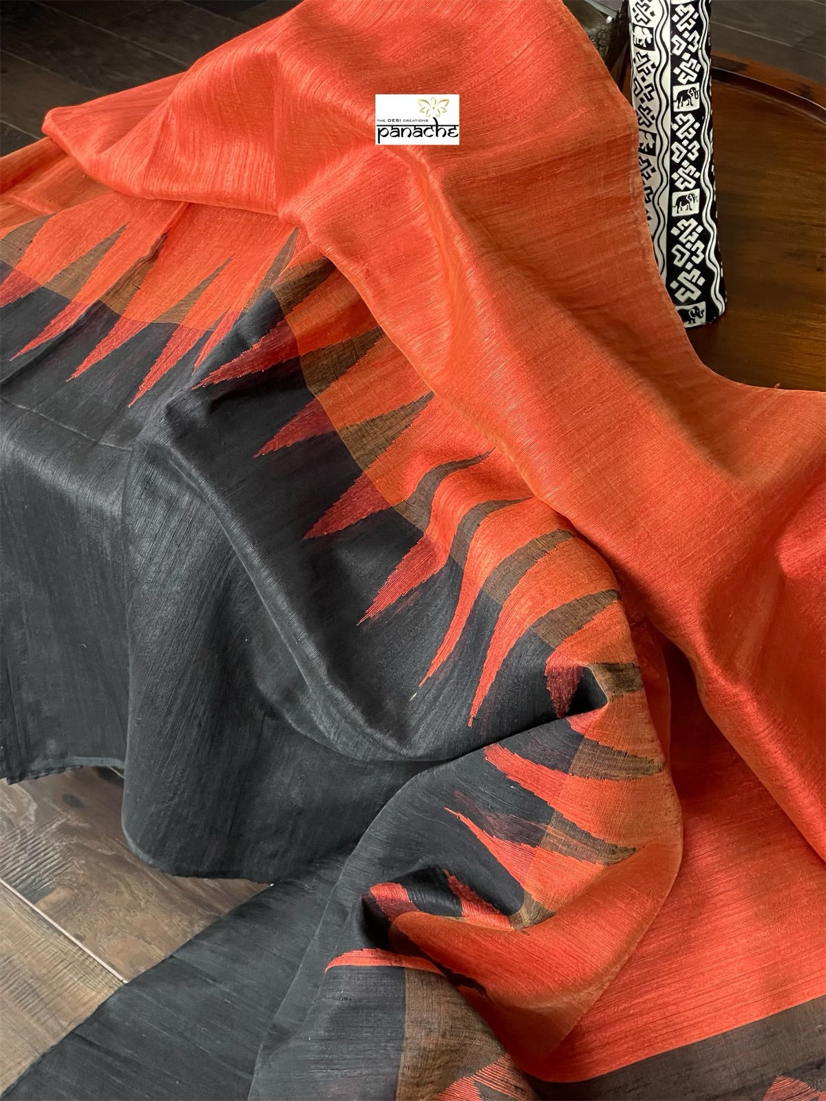 Matka Silk - Rust Black Jaamdani Weave