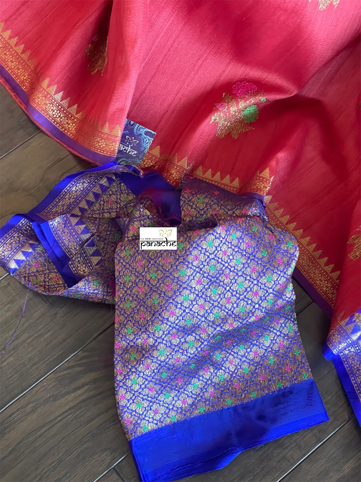 Tussar Silk Banarasi - Red Pink Meenakari