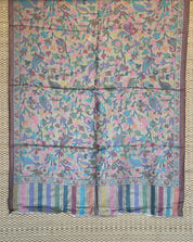 Kashmiri Kani Work Stole - Silver Grey Resham Woven Paisley