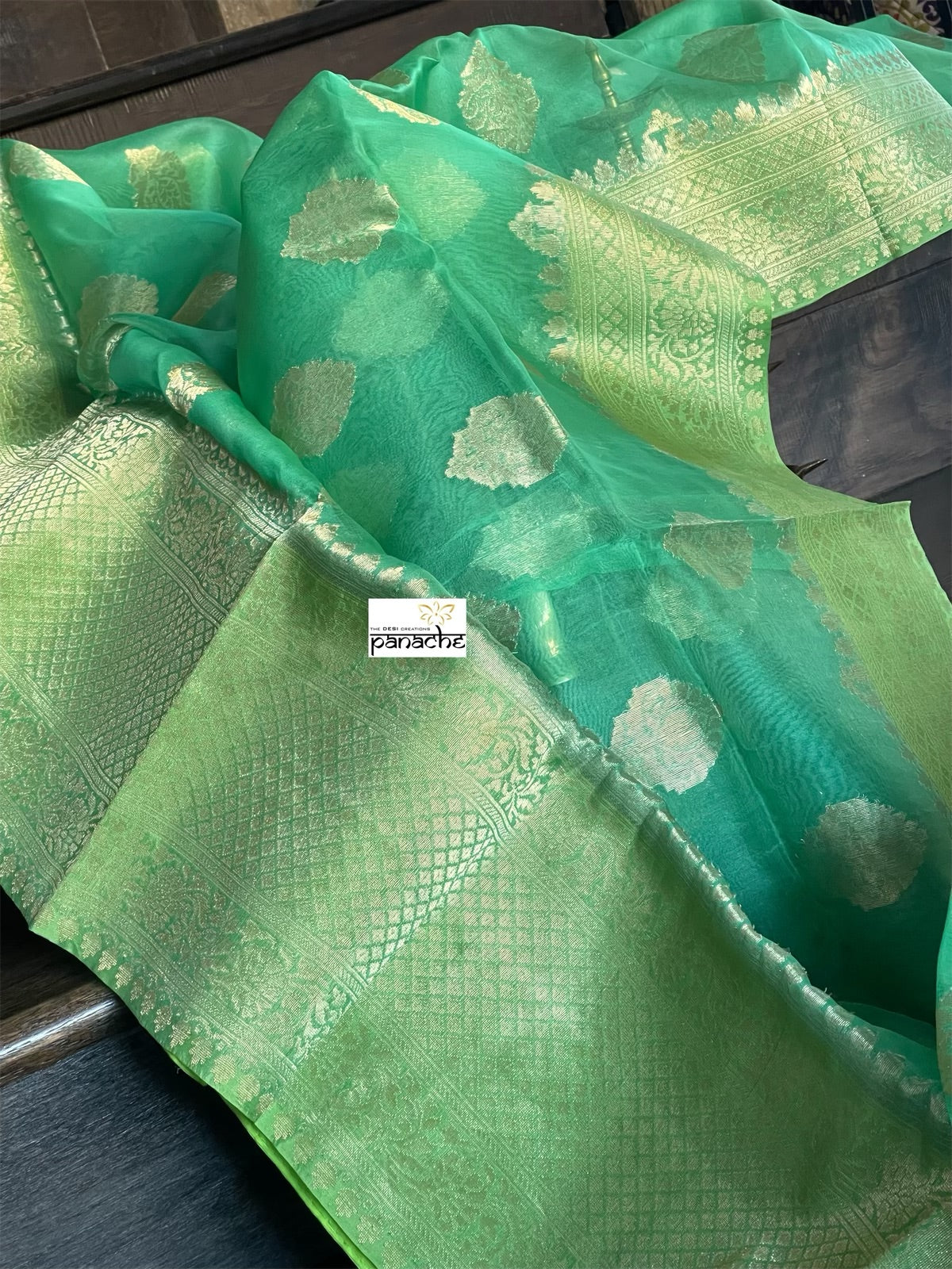 Organza Silk Banarasi -  Sea Green Antique Zari