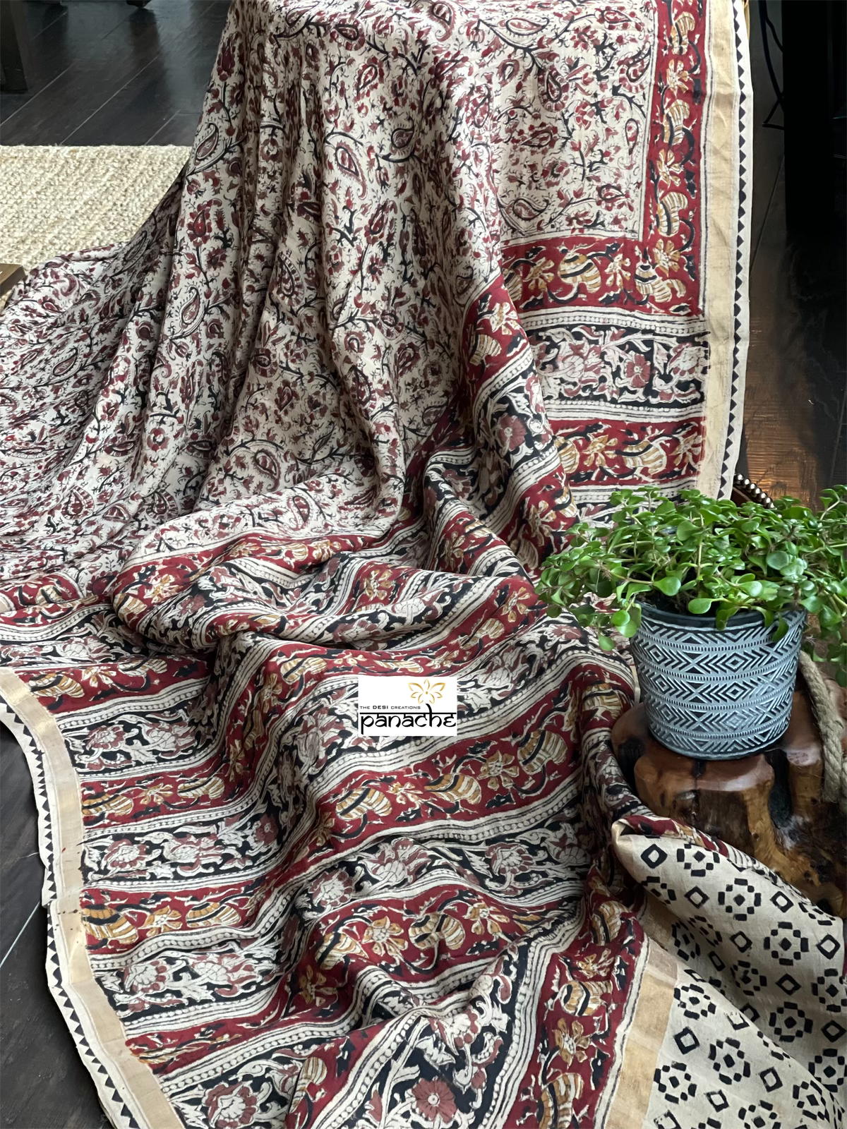 Nellore Silk Kalamkari  - Wheat Beige Paisley