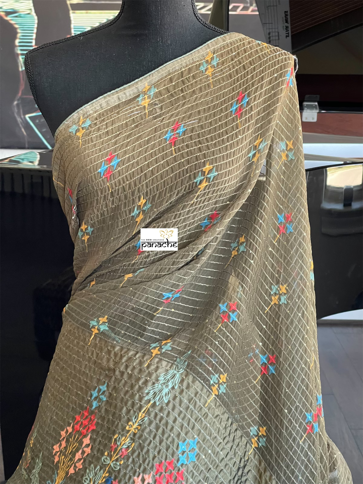 Designer Satin Georgette Sequin - Moss Green