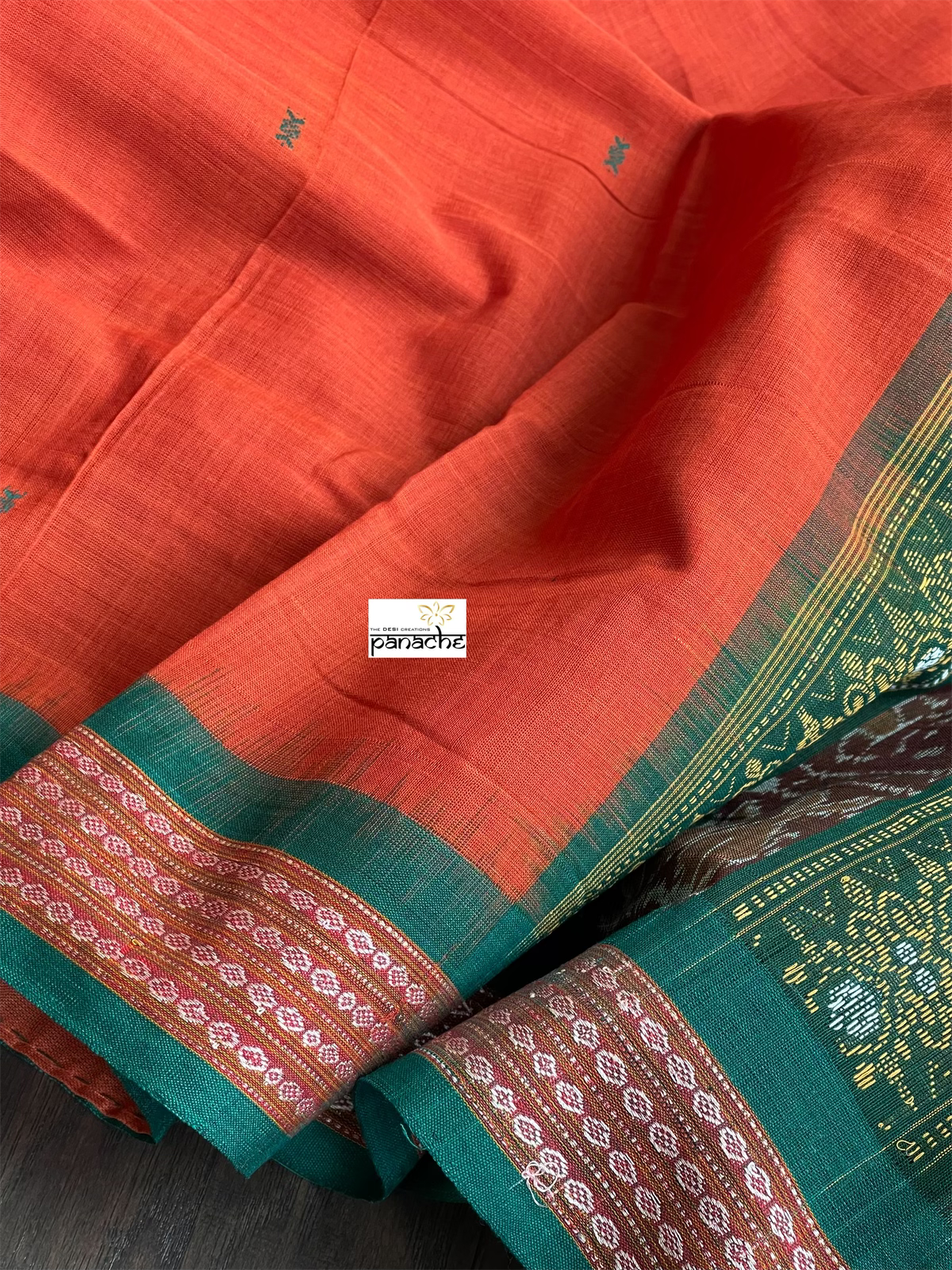 Pure Cotton Bomkai - Rust Orange Green