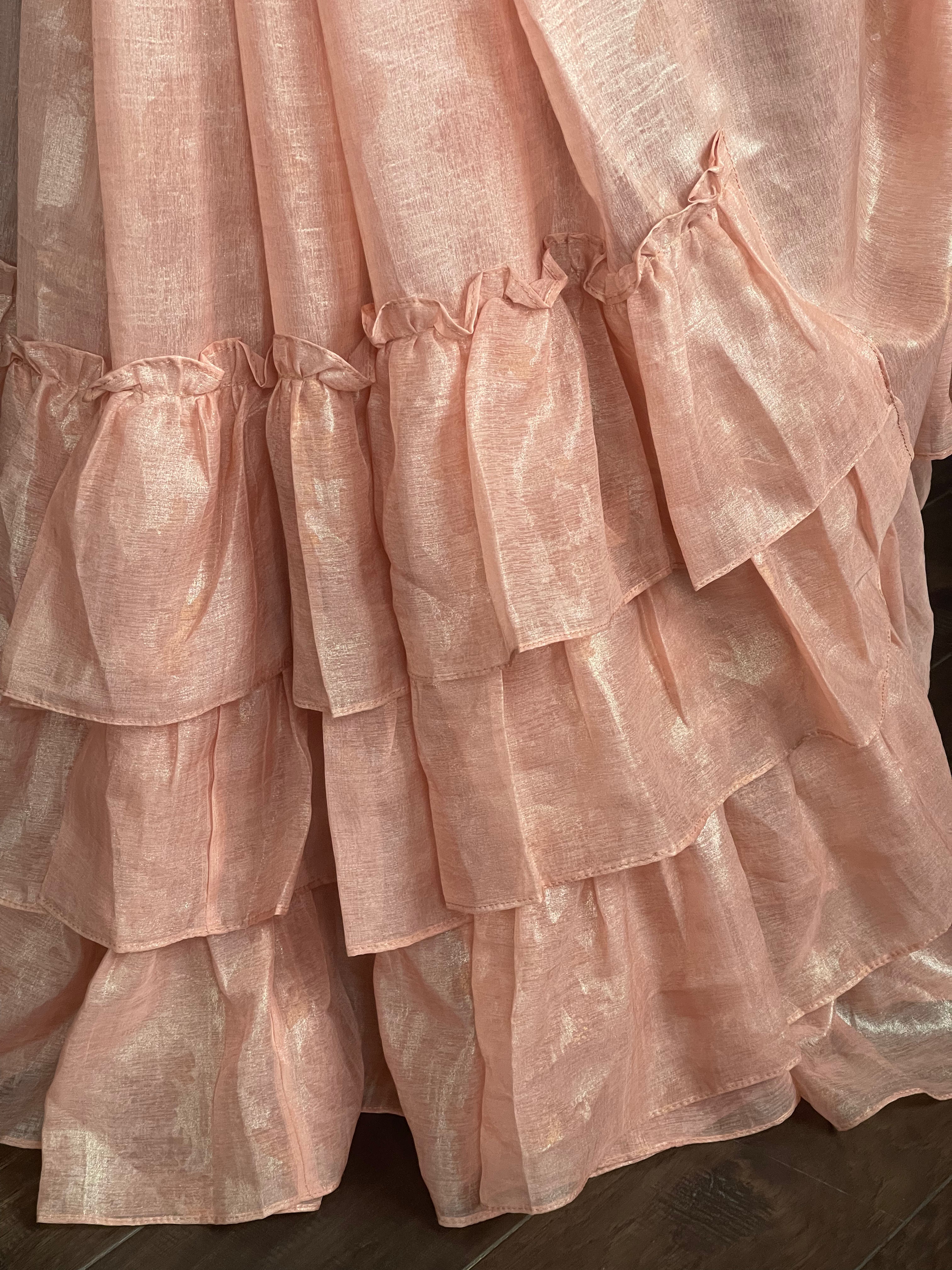 Designer Chiffon Silk - Peach Frill Saree