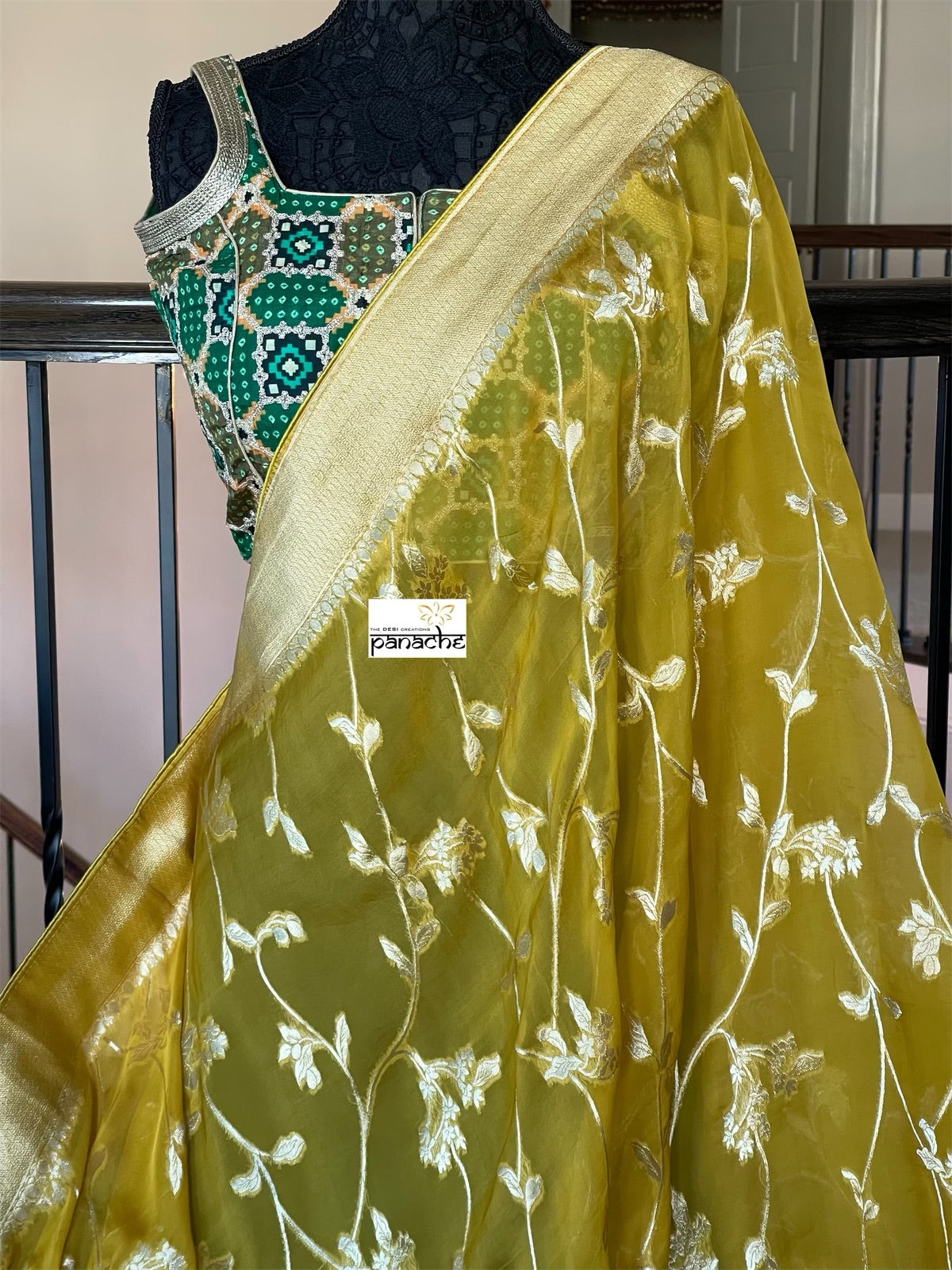 Designer Blouse - Green Black Woven