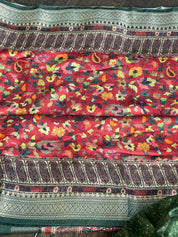 Chiniya Silk Banarasi - Maroon Red Pashmina Printed