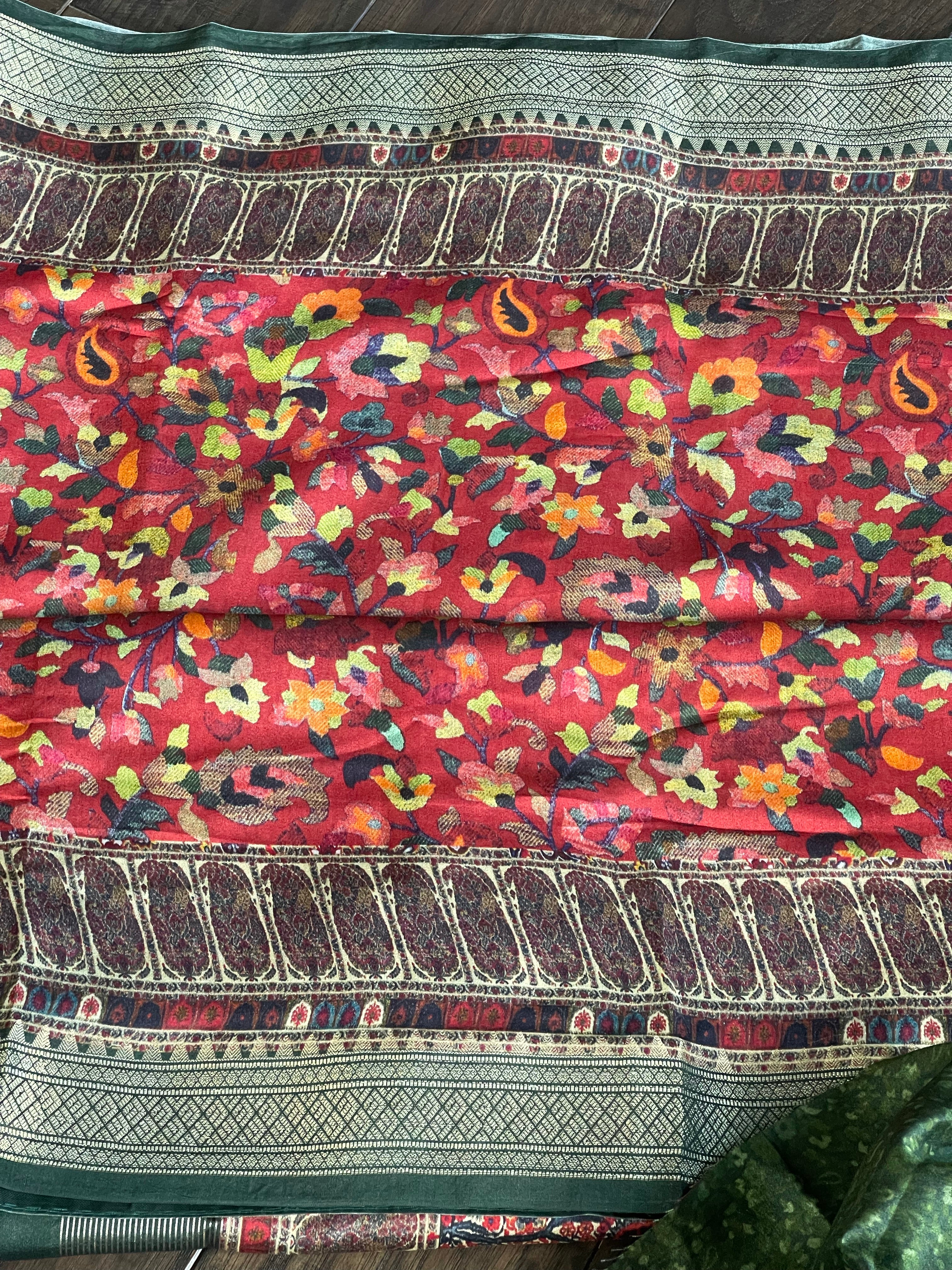 Chiniya Silk Banarasi - Maroon Red Pashmina Printed