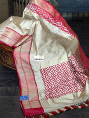 Pure Katan Silk Banarasi - Golden Beige Red Kadwa woven