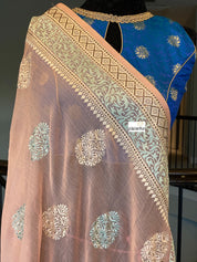 Designer Blouse - Blue Zari Flower Motif