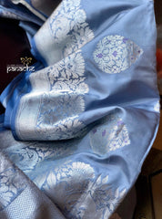 Pure Katan Silk Banarasi - Bluish Grey Meenakari Kadwa