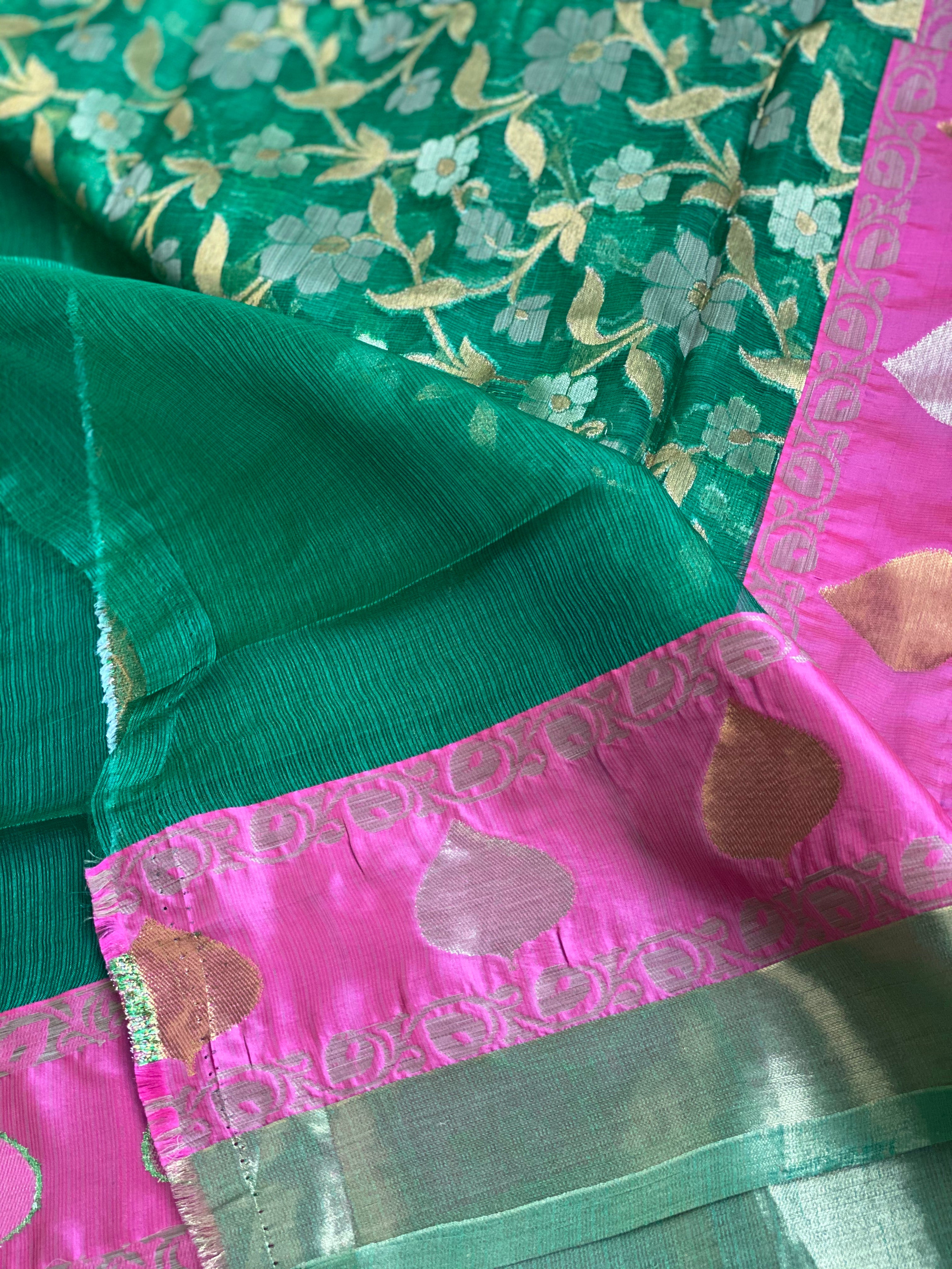 Kota Silk Jangla - Green Pink