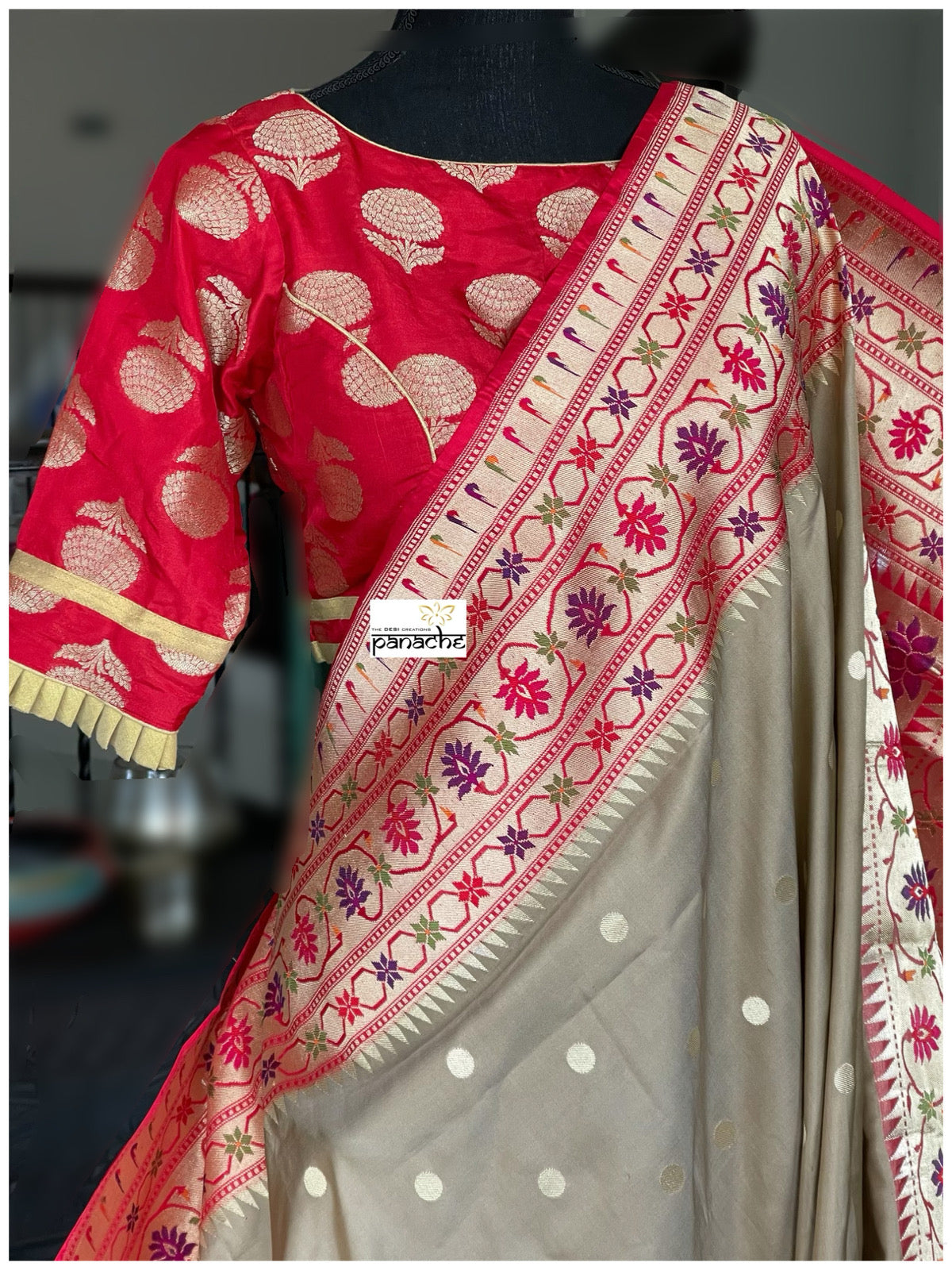 Designer Blouse - Red Golden Zari