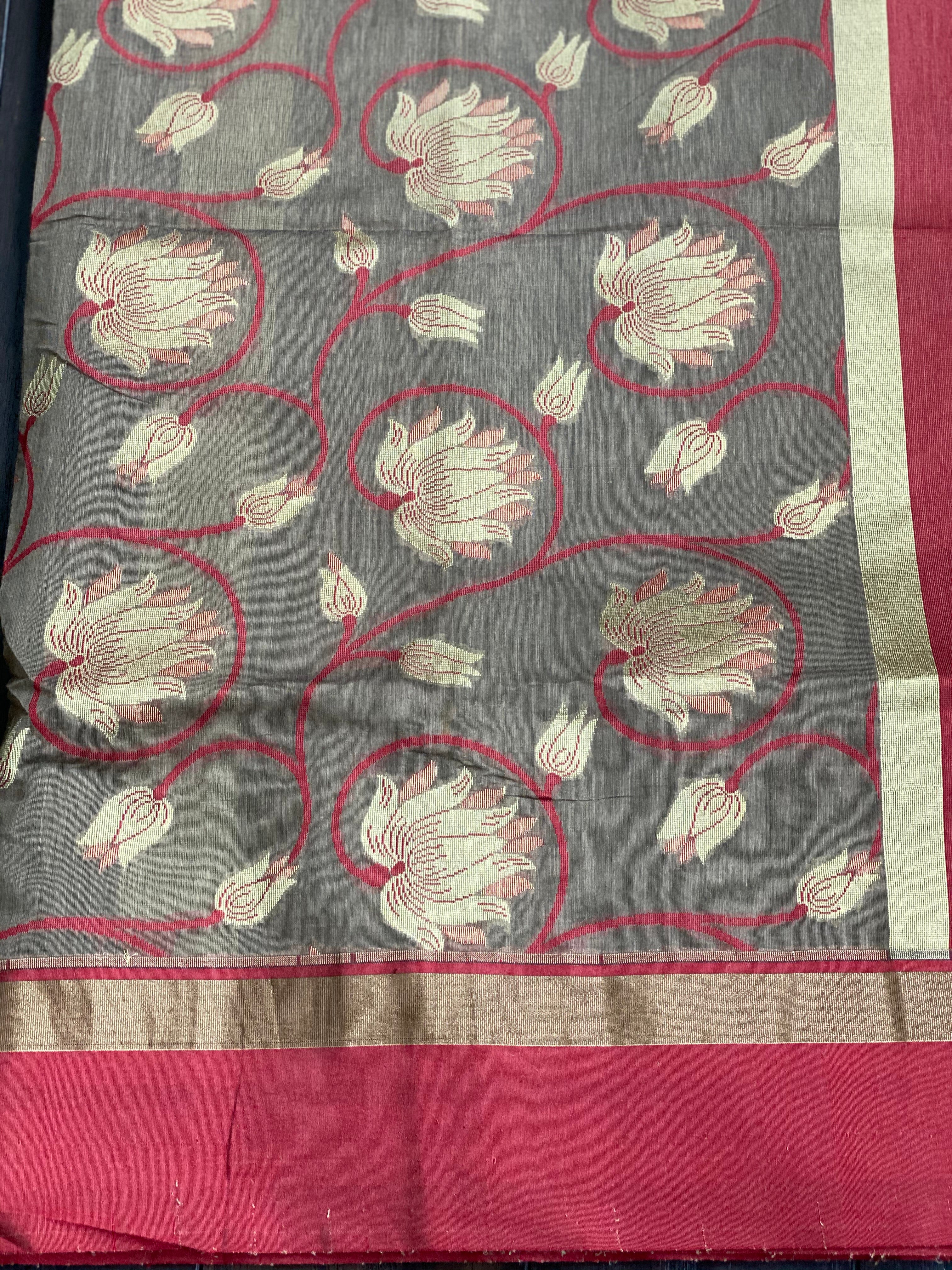 Cotton Silk Chanderi - Grey Brown Meenakari