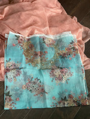 Designer Chiffon Silk - Peach Frill Saree