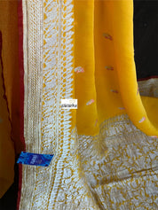 Khaddi Georgette Banarasi - Yellow Red Khadhua Woven