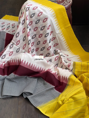 Pure Cotton Ikat  -  Off White Yellow Black